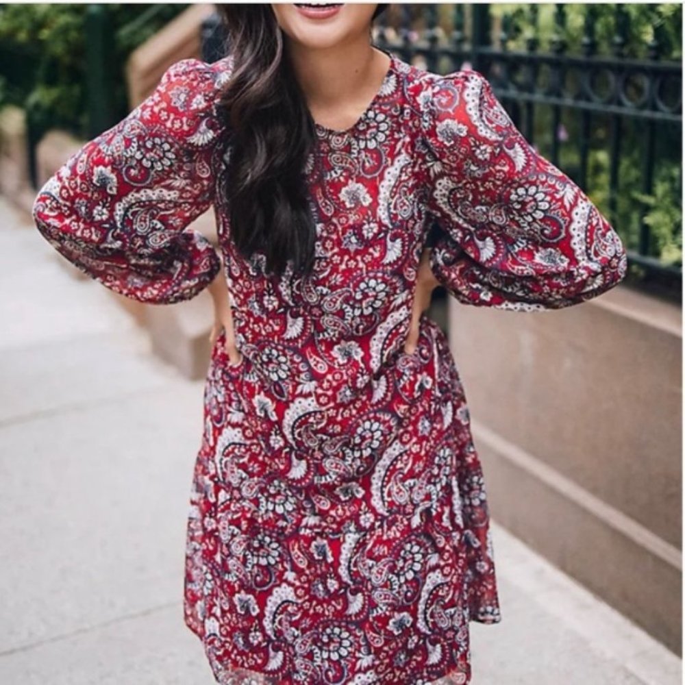 NWT Loft Petite Shimmer Paisley Flounce Dress XS Petite
